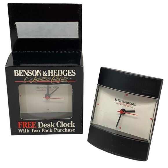 Vintage 90s Benson and Hedges Desk Clock Cigarettes Tobacciana Promotional Black - Picture 1 of 5